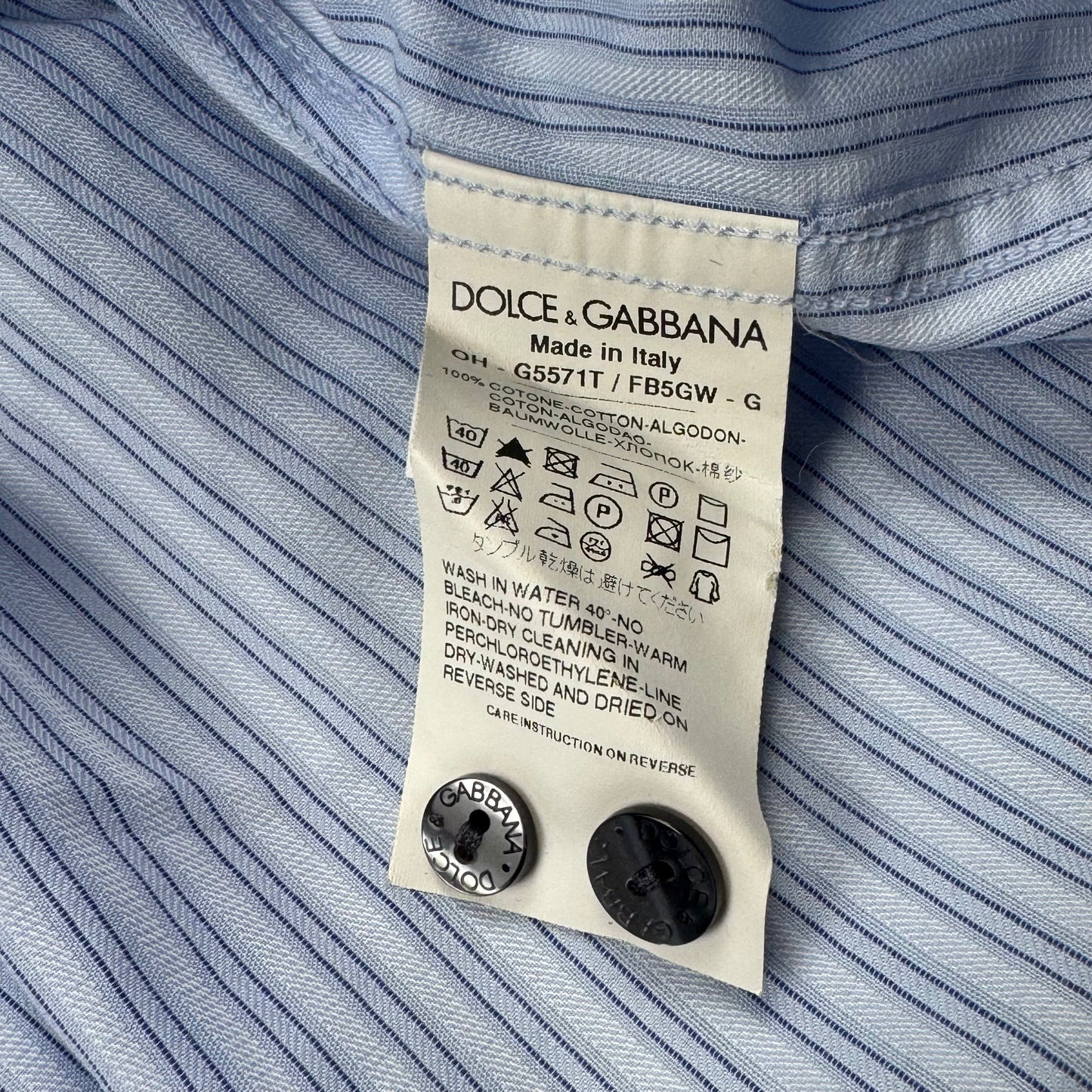 Dolce & Gabbana Martini Striped Shirt Light Blue Fine Cotton (L)