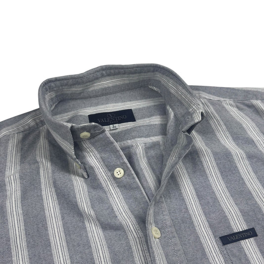 Valentino Striped Shirt Blue Grey Textured Cotton (L)