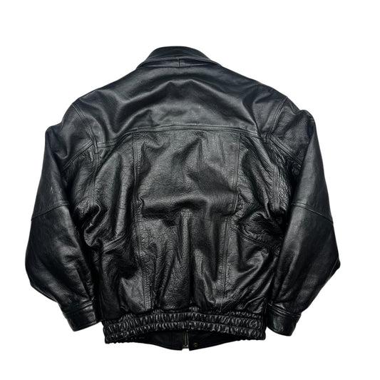 Vintage Cow Nappa Leather Jacket Black Boxy Fit (S)