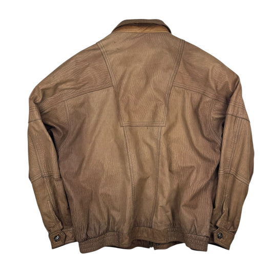 Vintage Light Brown Cow Nappa Leather Utility Jacket (XL)