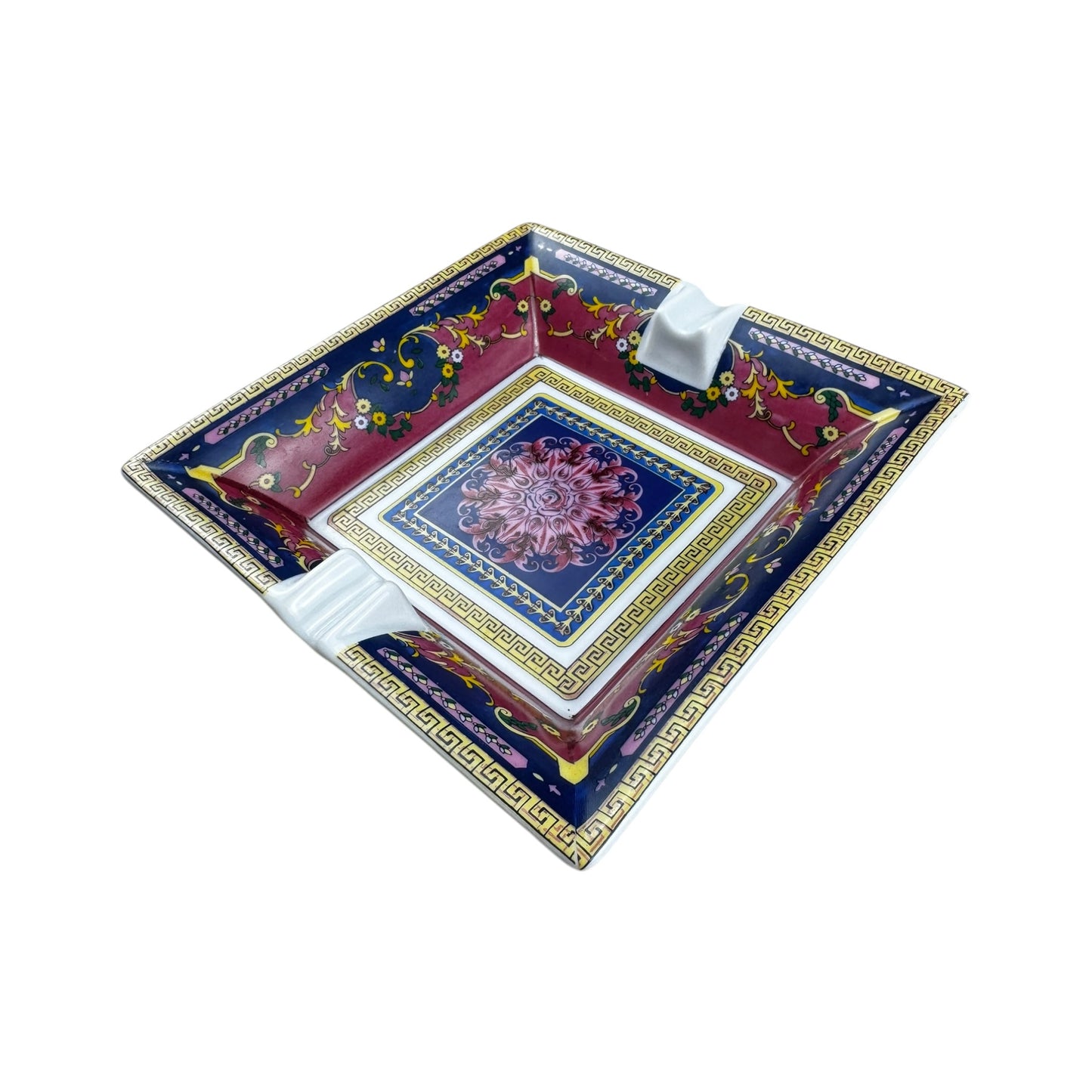 Versace x Rosenthal Baroque Pattern Porcelain Ashtray – Blue, Burgundy & Gold