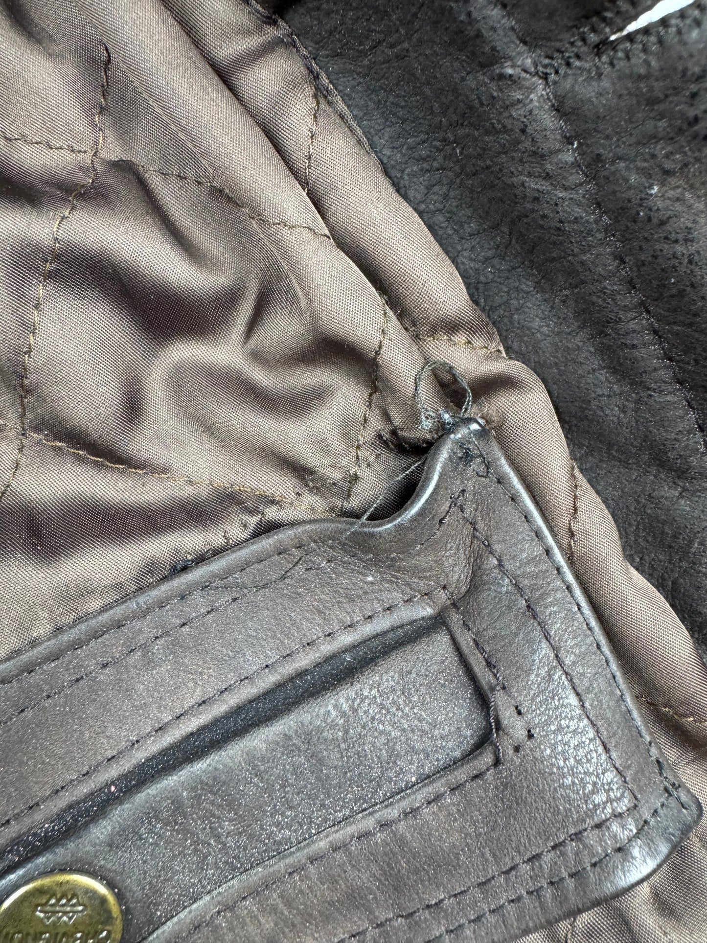 Chevignon Waxed Dark Brown Nubuck Leather Trucker Jacket (XL)