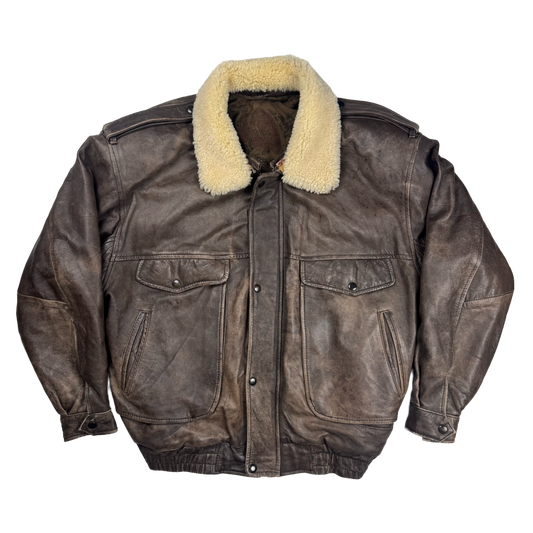 Nappa Leather Jacket – Shearling Collar – Brown (XXL)