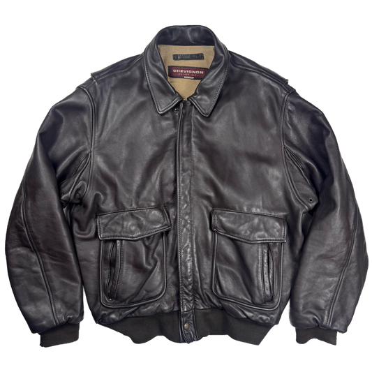 Chevignon Cowhide Leather Aviator Jacket Black (XXL)
