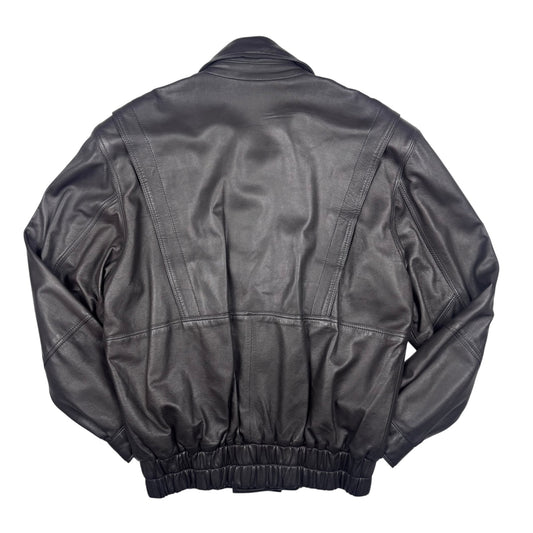 Vintage Black Leather Bomber Jacket (M)