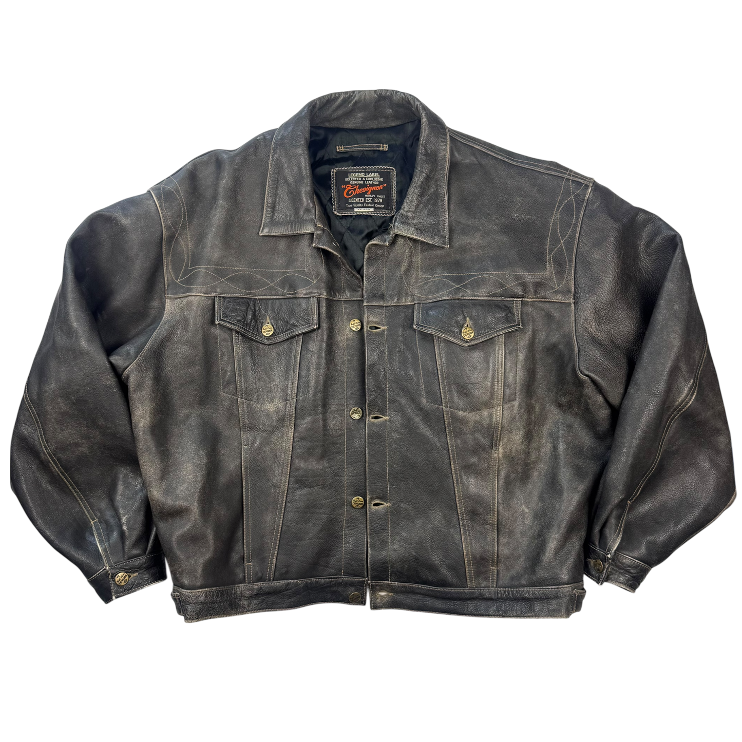 Chevignon Patina Leather Trucker Jacket (L)