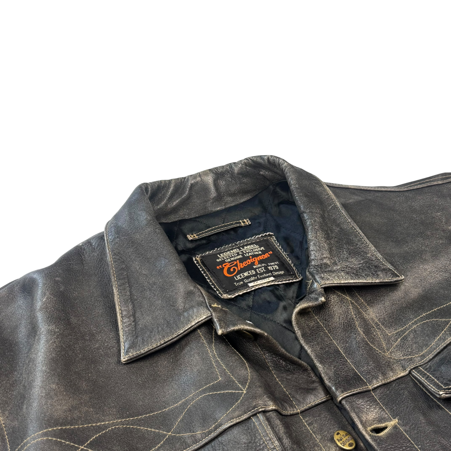 Chevignon Patina Leather Trucker Jacket (L)