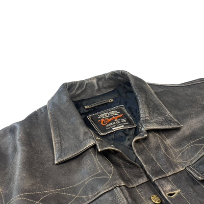 Chevignon Patina Leather Trucker Jacket (L)