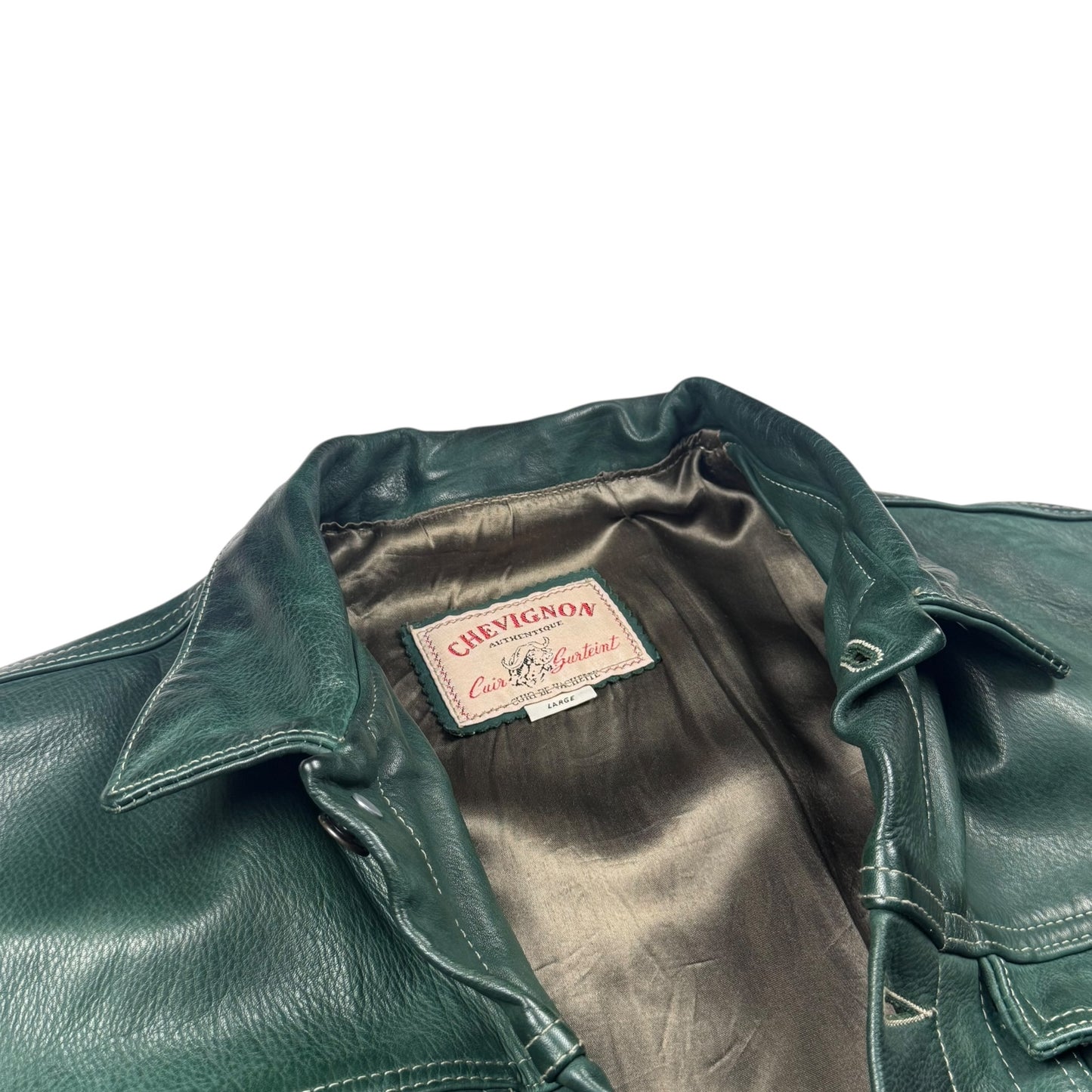 Chevignon Leather Trucker Jacket Deep Green (L)