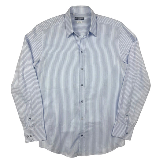 Dolce & Gabbana Martini Striped Shirt Light Blue Fine Cotton (L)