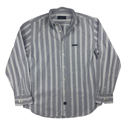 Valentino Striped Shirt Blue Grey Textured Cotton (L)