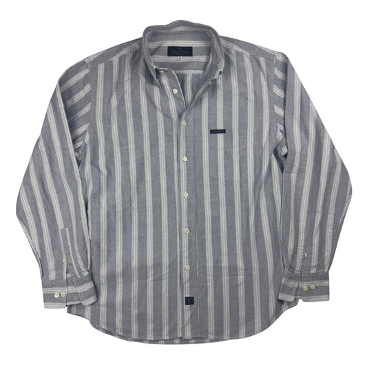 Valentino Striped Shirt Blue Grey Textured Cotton (L)