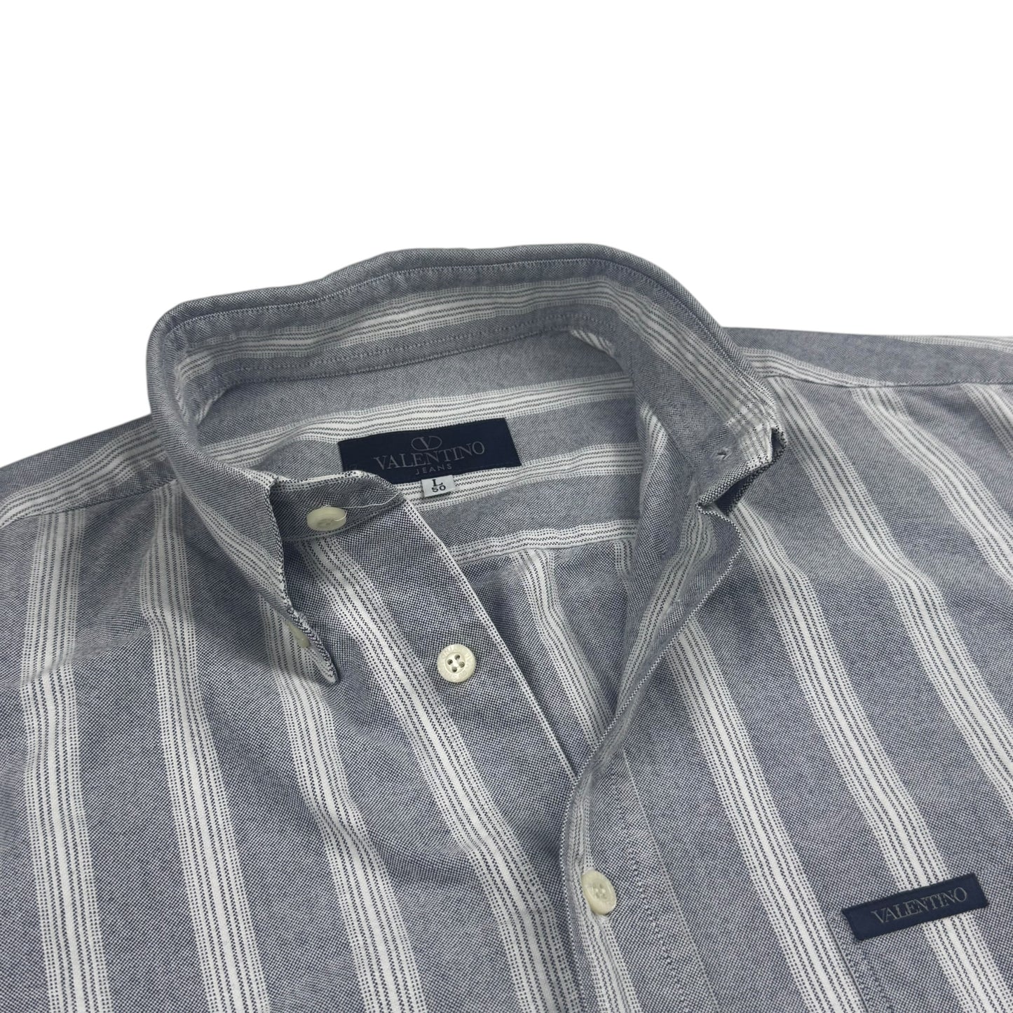 Valentino Striped Shirt Blue Grey Textured Cotton (L)