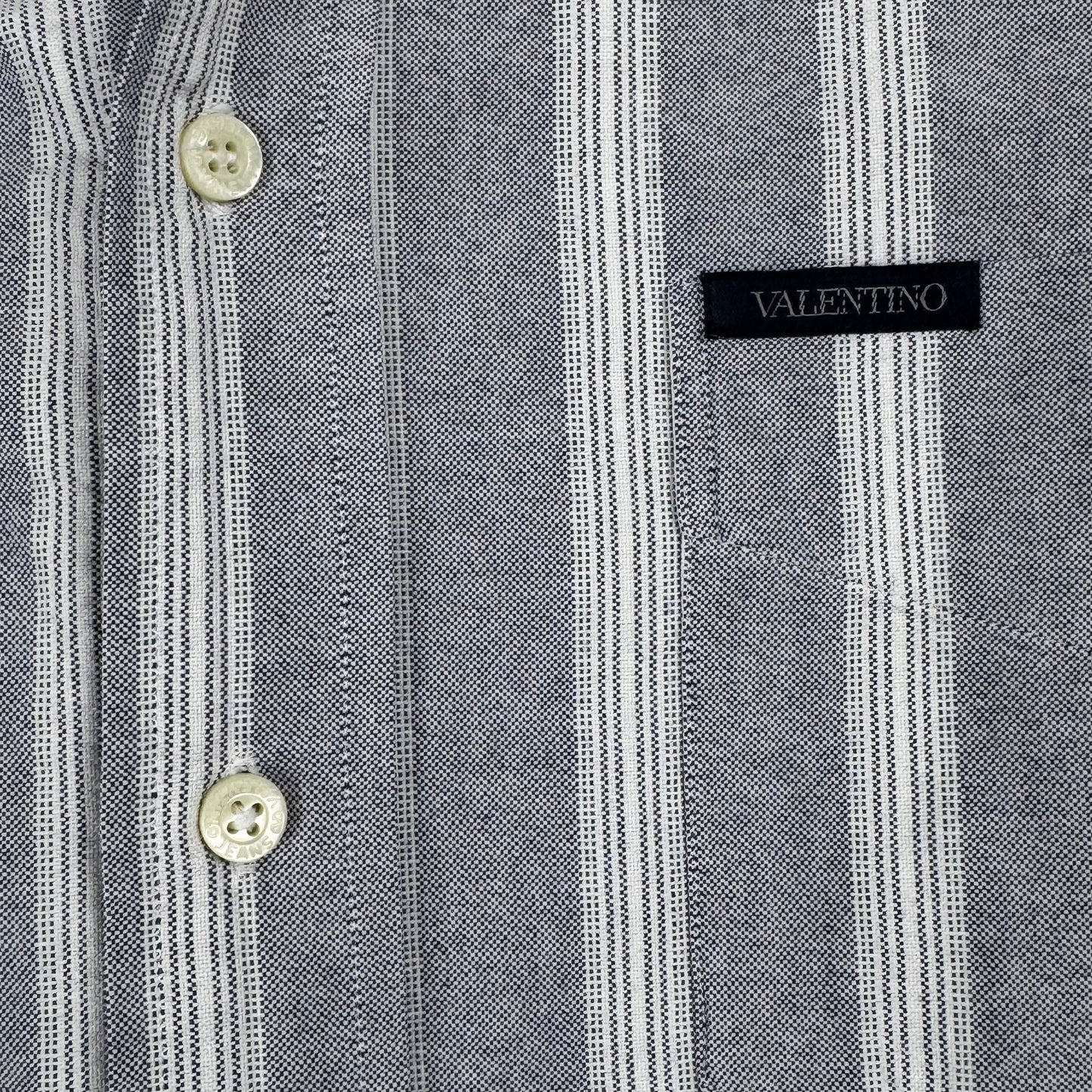 Valentino Striped Shirt Blue Grey Textured Cotton (L)