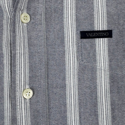 Valentino Striped Shirt Blue Grey Textured Cotton (L)