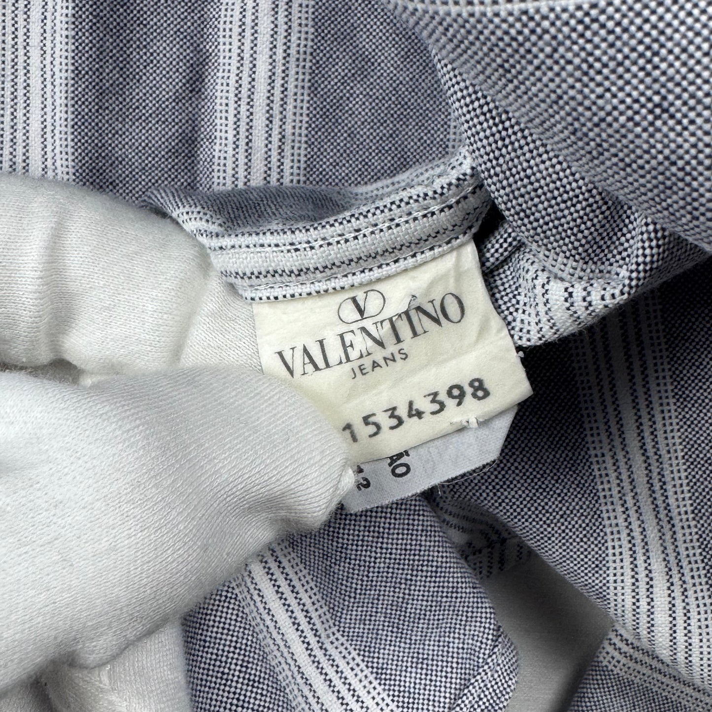 Valentino Striped Shirt Blue Grey Textured Cotton (L)
