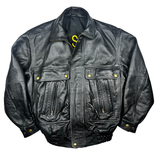 Vintage Cow Nappa Leather Jacket Black Boxy Fit (S)
