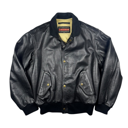 Chevignon Vintage Black Cow Leather Aviator Jacket (M)
