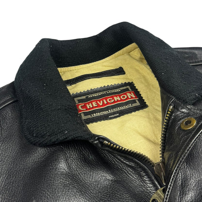Chevignon Vintage Black Cow Leather Aviator Jacket (M)