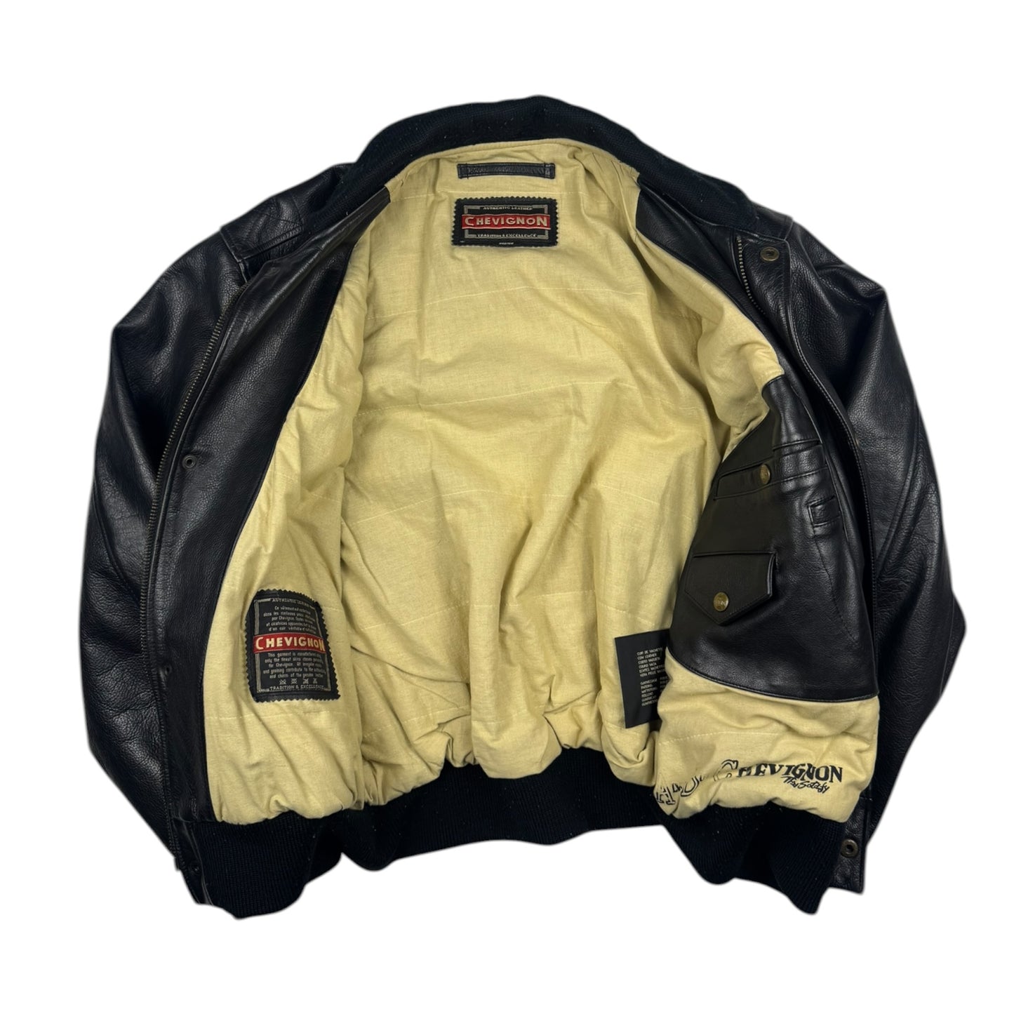 Chevignon Vintage Black Cow Leather Aviator Jacket (M)
