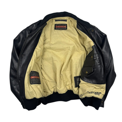 Chevignon Vintage Black Cow Leather Aviator Jacket (M)