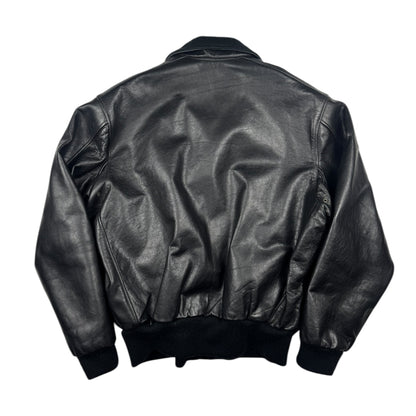 Chevignon Vintage Black Cow Leather Aviator Jacket (M)