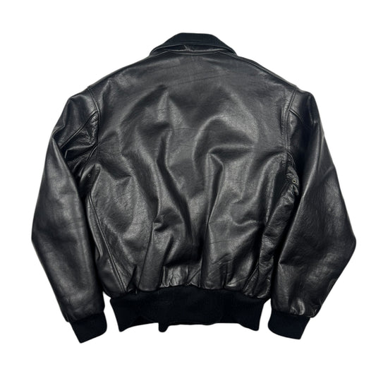 Chevignon Vintage Black Cow Leather Aviator Jacket (M)