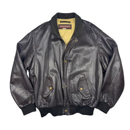 Chevignon Dark Grey Brown Cow Leather Aviator Jacket (XXL)