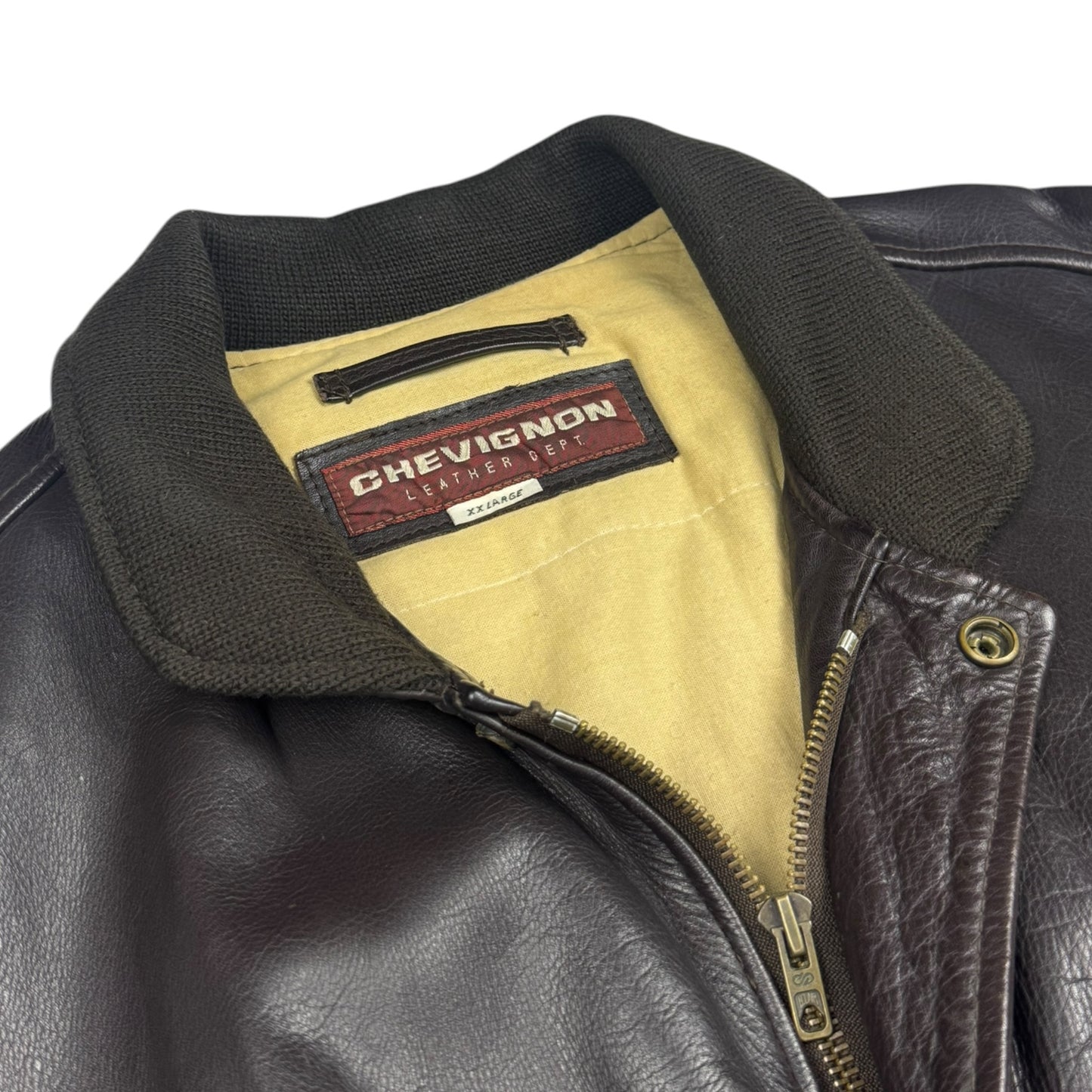 Chevignon Dark Grey Brown Cow Leather Aviator Jacket (XXL)