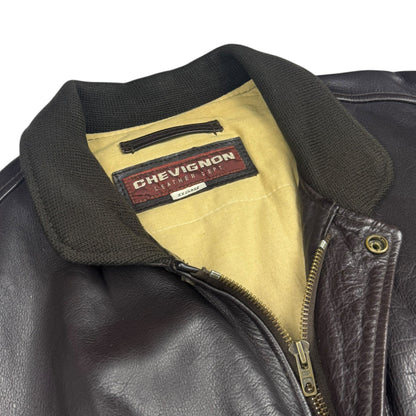 Chevignon Dark Grey Brown Cow Leather Aviator Jacket (XXL)