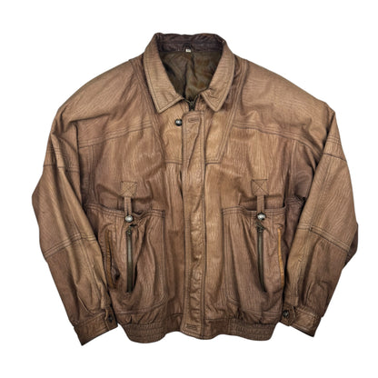 Vintage Light Brown Cow Nappa Leather Utility Jacket (XL)