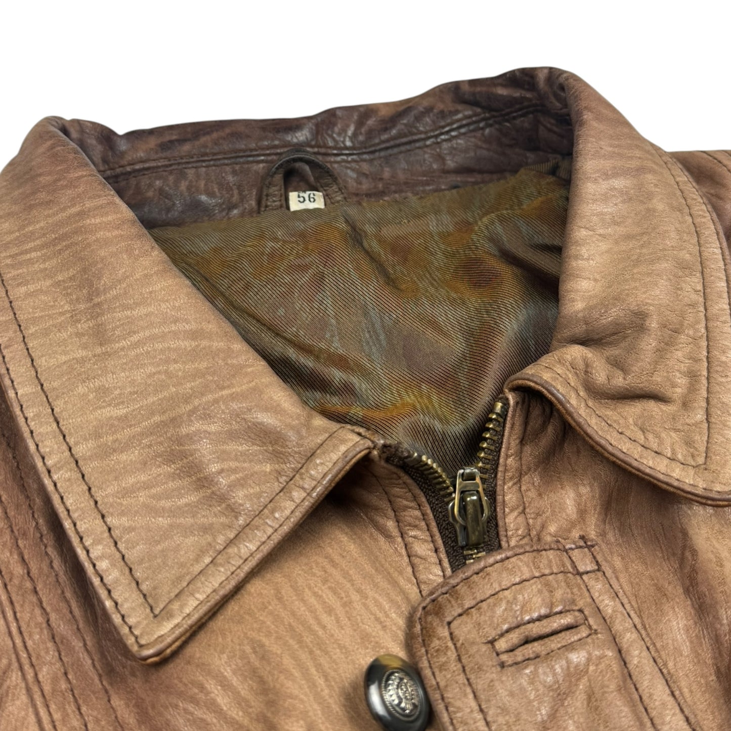 Vintage Light Brown Cow Nappa Leather Utility Jacket (XL)