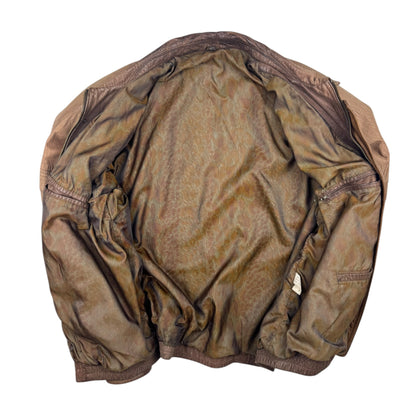 Vintage Light Brown Cow Nappa Leather Utility Jacket (XL)