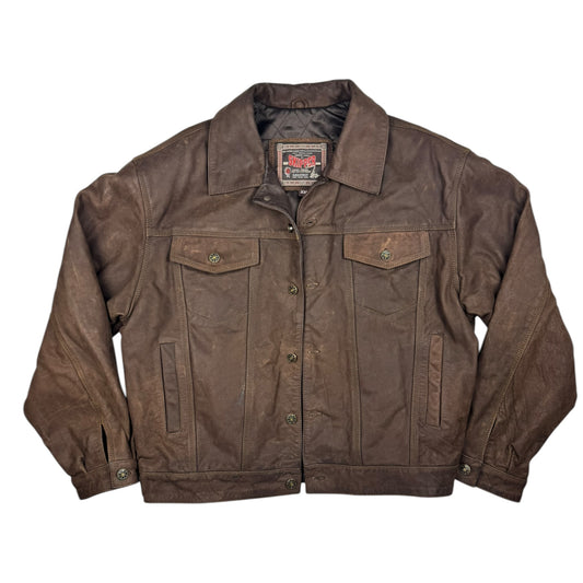 Skipper Distressed Buffalo Leather Trucker Jacket (XXL)