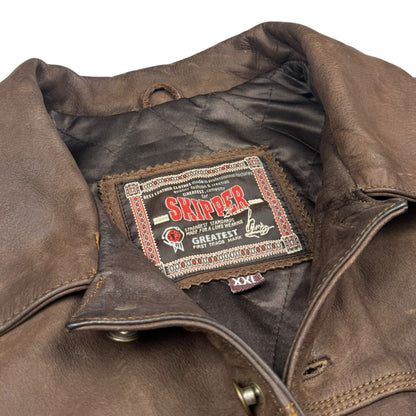 Skipper Distressed Buffalo Leather Trucker Jacket (XXL)