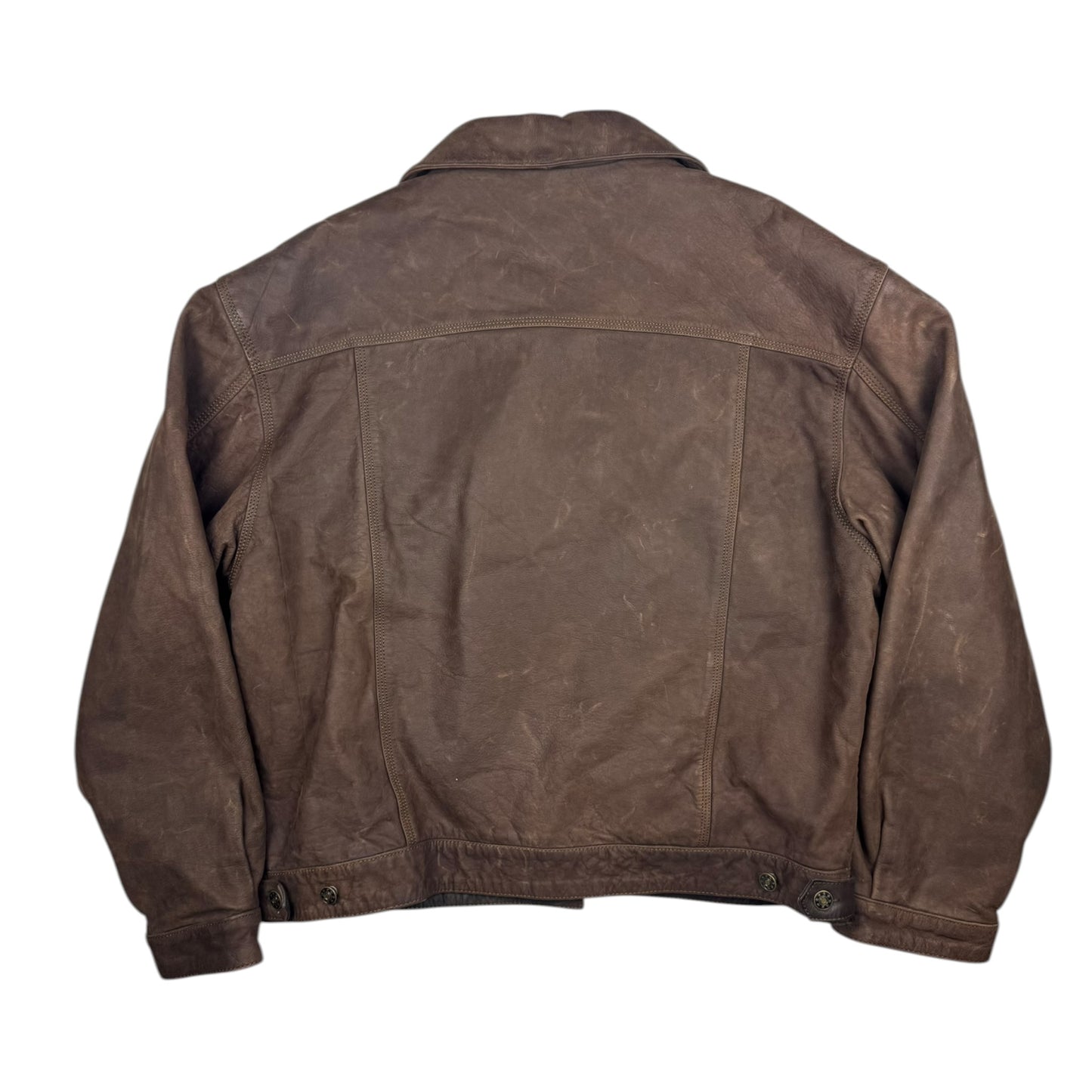 Skipper Distressed Buffalo Leather Trucker Jacket (XXL)
