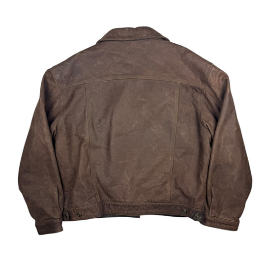Skipper Distressed Buffalo Leather Trucker Jacket (XXL)