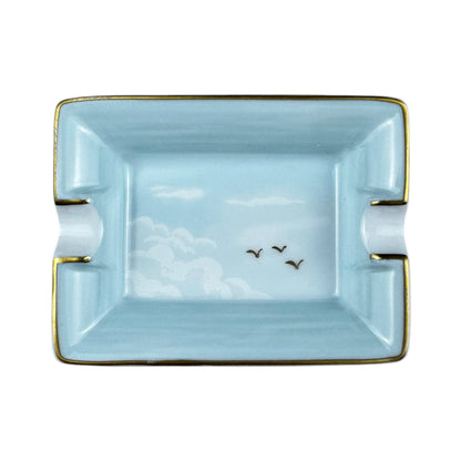 Hermés Tiny Sky Blue Porcelain Ashtray with Cloud Motif – Gold Rim