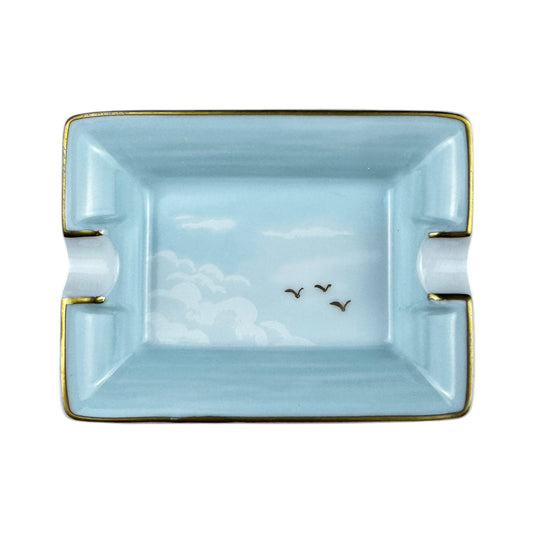 Hermés Tiny Sky Blue Porcelain Ashtray with Cloud Motif – Gold Rim