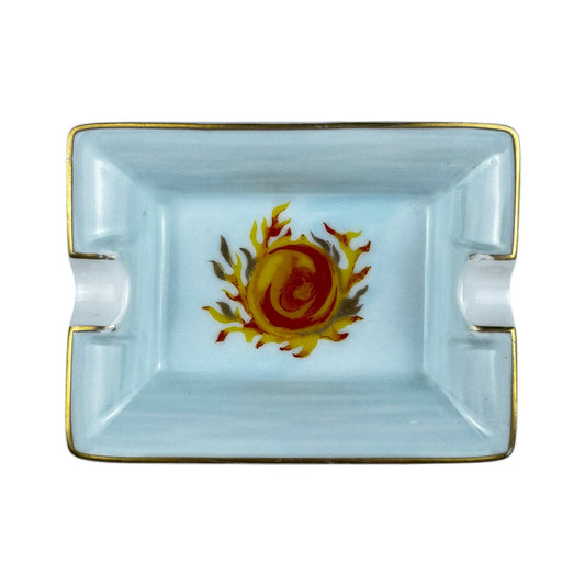 Hermés Tiny Sky Blue Porcelain Ashtray with Sun Motif – Gold Rim