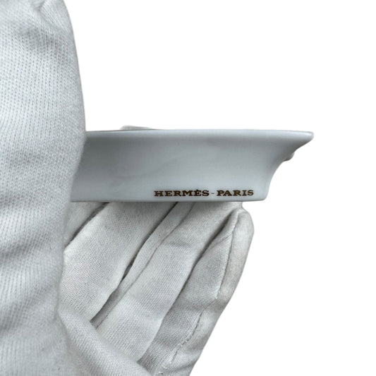 Hermés Tiny Sky Blue Porcelain Ashtray with Sun Motif – Gold Rim