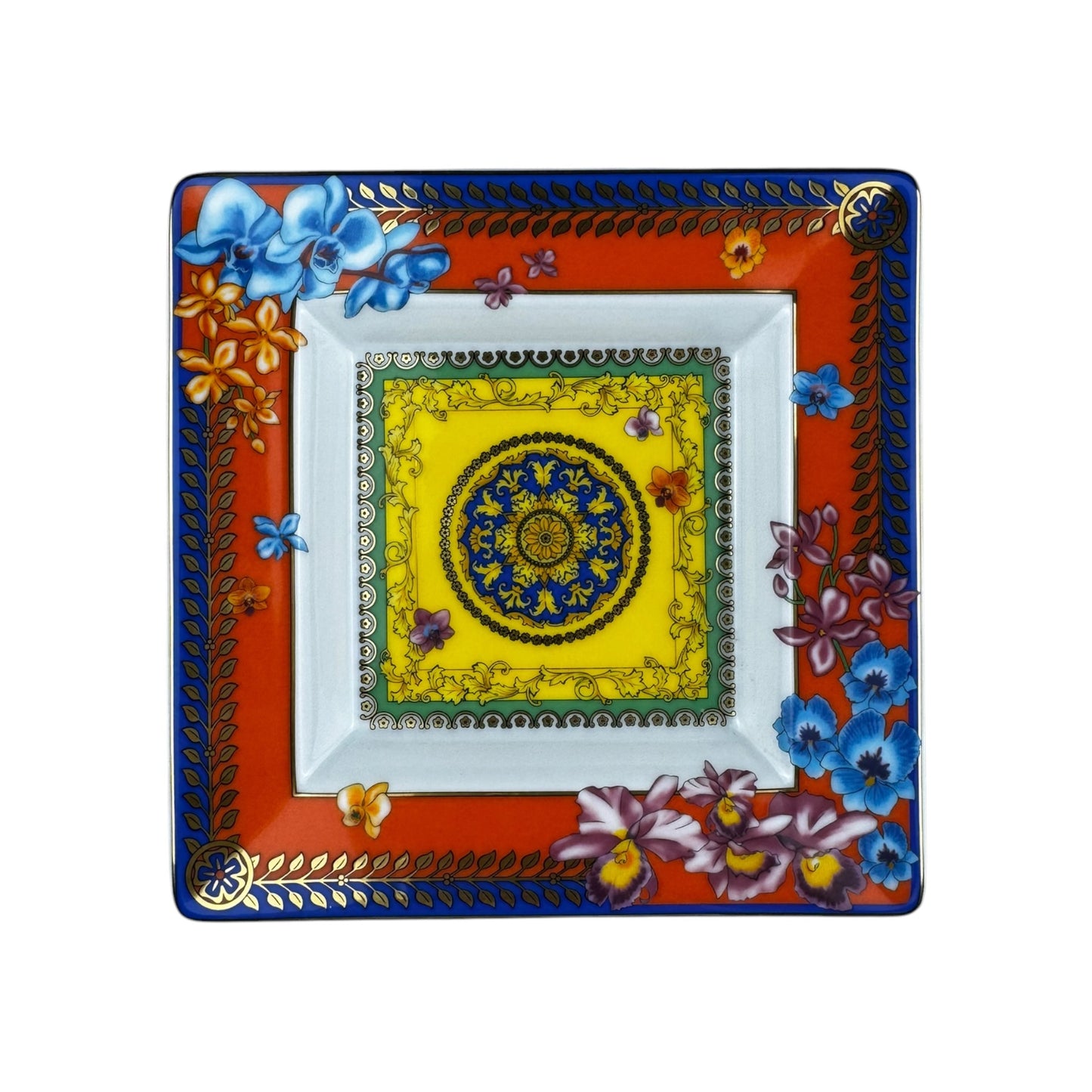 Versace x Rosenthal Floral Ornamental Porcelain Ashtray – Red, Blue & Gold