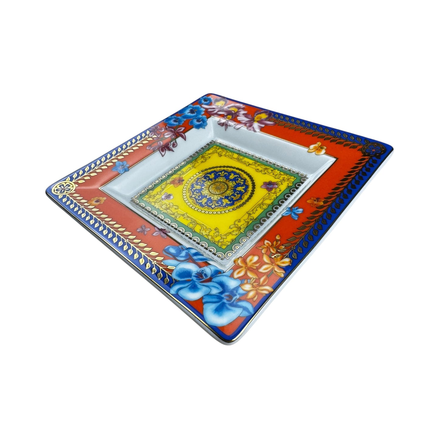 Versace x Rosenthal Floral Ornamental Porcelain Ashtray – Red, Blue & Gold