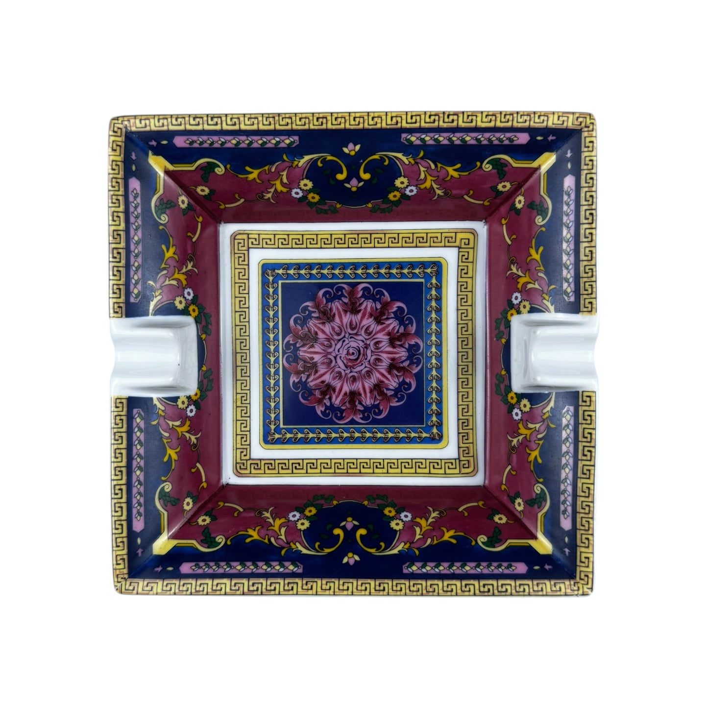 Versace x Rosenthal Baroque Pattern Porcelain Ashtray – Blue, Burgundy & Gold