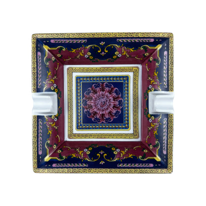 Versace x Rosenthal Baroque Pattern Porcelain Ashtray – Blue, Burgundy & Gold