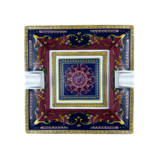 Versace x Rosenthal Baroque Pattern Porcelain Ashtray – Blue, Burgundy & Gold