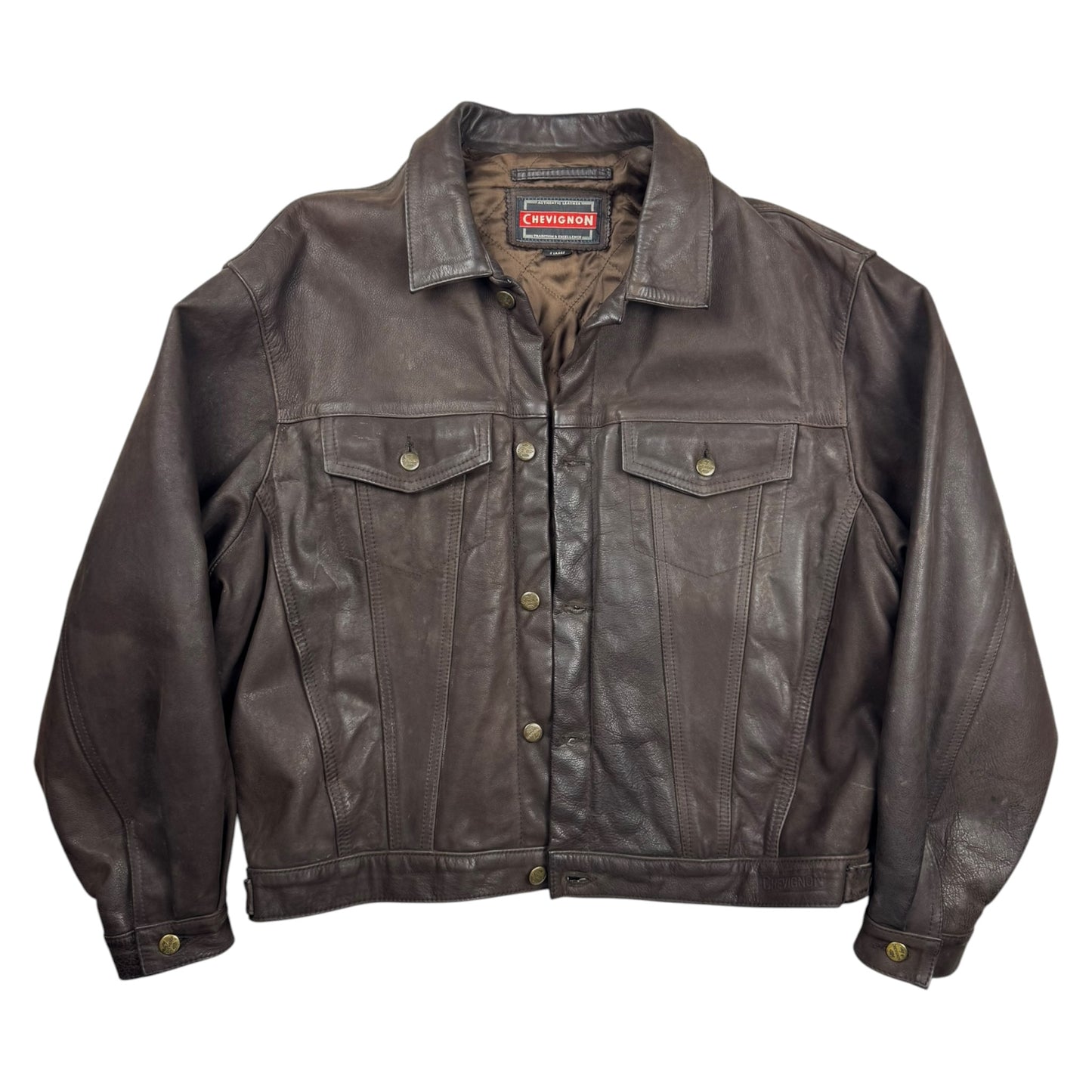 Chevignon Waxed Dark Brown Nubuck Leather Trucker Jacket (XL)