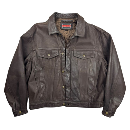 Chevignon Waxed Dark Brown Nubuck Leather Trucker Jacket (XL)