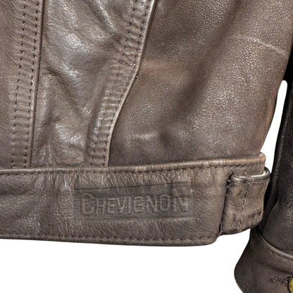 Chevignon Waxed Dark Brown Nubuck Leather Trucker Jacket (XL)