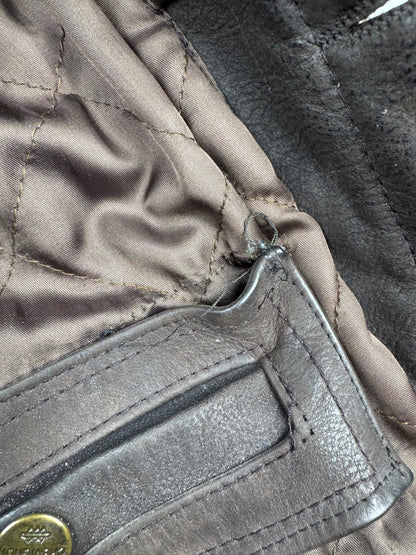 Chevignon Waxed Dark Brown Nubuck Leather Trucker Jacket (XL)